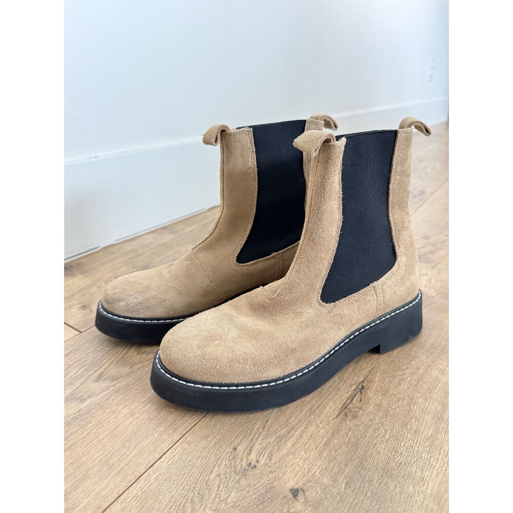 PILCRO 40 suede Anthropologie Contrast Stitch Chelsea Pull On Boot tan leather